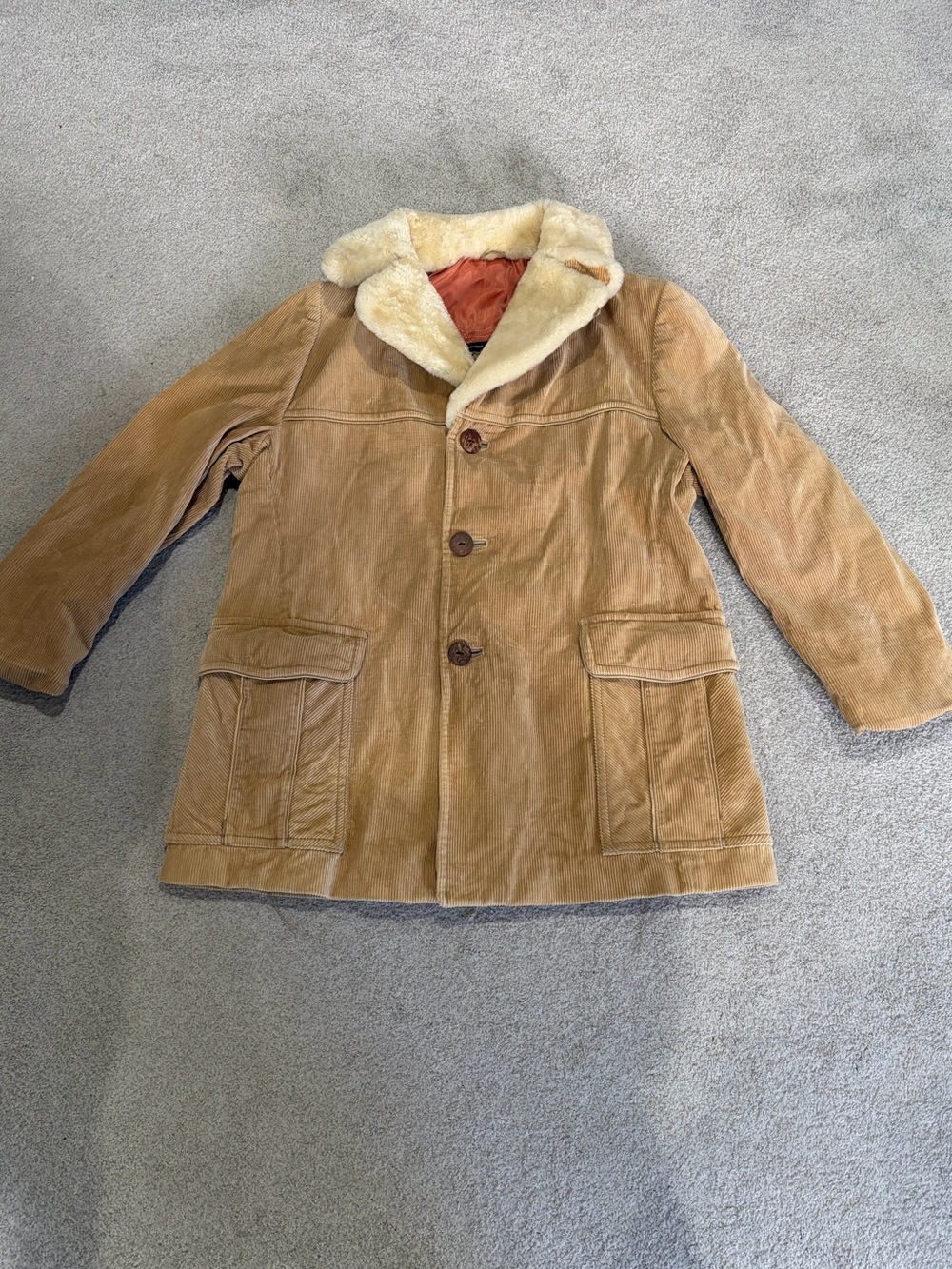 Vintage Cortefiel Men's Tan Corduroy Coat Jacket Fur Collar Spain Size 44